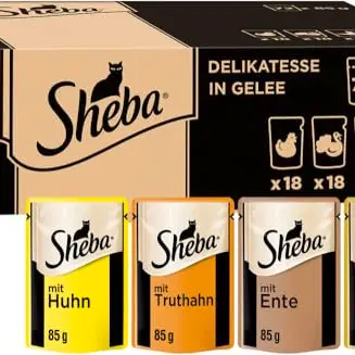 SHEBA Katzenfutter in Gelee - 72 x 85g Portionsbeutel, Geflügel-Variation, Nassfutter für Katzen