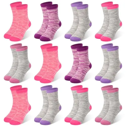 ZERULETS Kinder Socken Baumwolle Sneaker Crew Schulsocken Gestreift 12 Paare 1-3 Jahre (5 Farben)