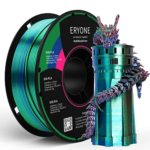 ERYONE Seiden PLA Filament 1.75mm - Dreifarbiges 3D-Druck Filament 1 kg, Rot, Blau & Grün