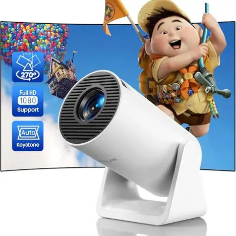 Mini Beamer mit WiFi und Bluetooth – 1080P Kurzdistanzprojektor für Heimkino und Outdoor, drehbar 270°