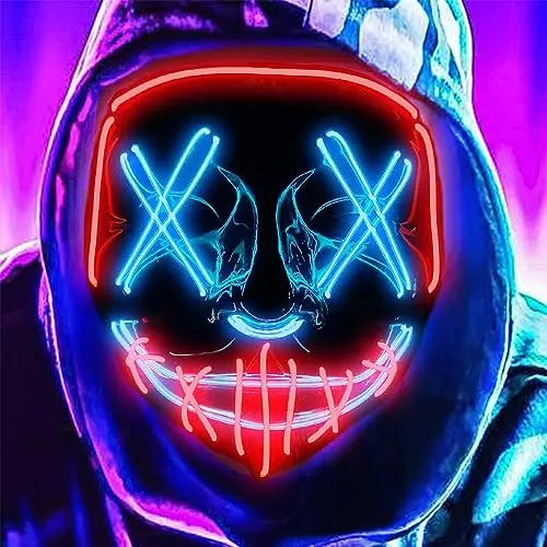DWTECH LED-Halloween-Maske – leuchtende Maske, EL-Draht, gruselige Gesichtsmaske für Maskerade, Cosplay, für Kinder, Herren, Damen, Halloween, Party (Eisblau/Rot)