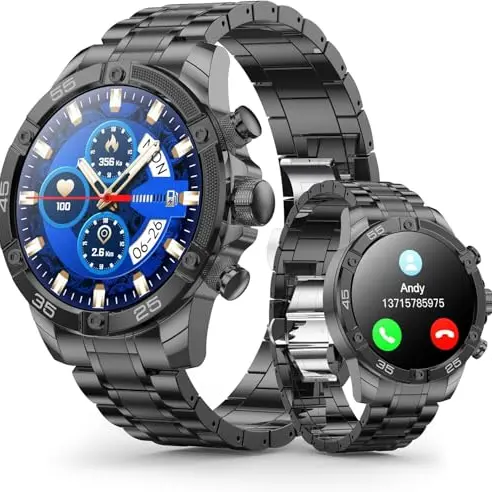 OHUGNA Herren Smartwatch mit Silikonarmband, 1,53 Zoll, Herzfrequenz, Schlaftracker, 100+ Sportmodi, wasserdicht, kompatibel mit Android & iOS