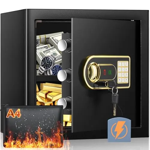 Mejasg 45L Feuerfester Tresor mit Dokumententasche und herausnehmbarem Regal, digitaler Möbeltresor für Zuhause