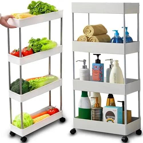 Retoo Rollwagen mit 4 Ebenen, weiß, 87x12x34,5 cm, Küchen-, Bad- und Aufbewahrungsregal