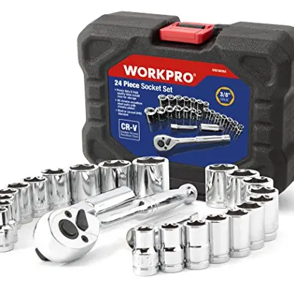 WORKPRO Steckschlüsselsatz 3/8" mit Umschaltknarre und Werkzeugkasten, 24 Teile