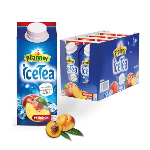 Pfanner Eistee Pfirsich - Direkt aufgebrühter Schwarztee mit Pfirsichsaft (8 x 750 ml)