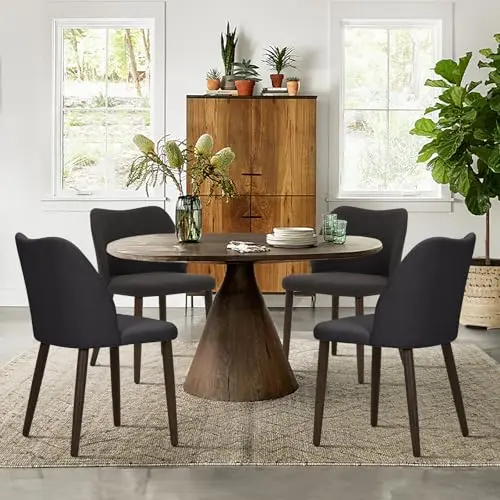 COLAMY 4er Set Esszimmerstühle, Gepolsterte Stühle mit Holzbeinen, Dunkelgrau