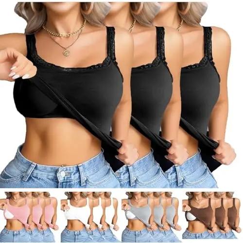 UHouse Damen Top 3er Pack, Spaghetti-Trägertops mit integriertem BH, Rückenfrei, Sommer, Sport- und Yoga-Top, Schwarz, S
