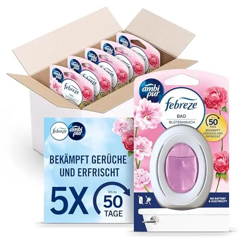 Febreze Bad Lufterfrischer Blütenhauch, 5 Stück – Für kontinuierliche Geruchsbekämpfung im Badezimmer