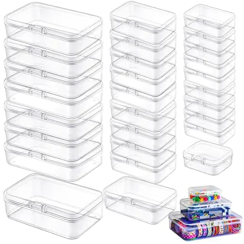 LJY 28er Set transparente Kunststoff Aufbewahrungsboxen, stapelbar für Bastelbedarf & Perlen