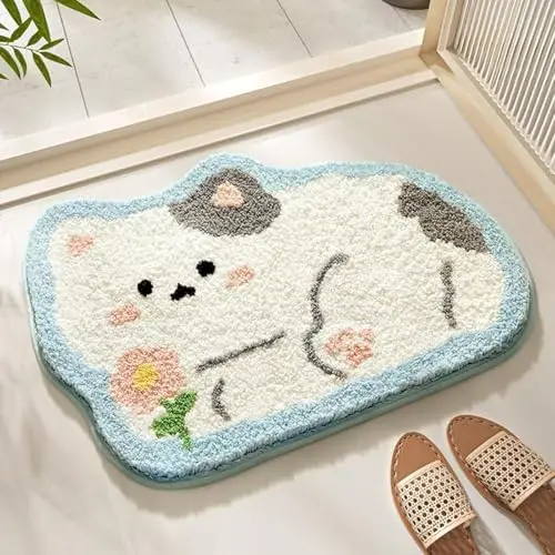 Justup Badezimmer Teppich - Nette Cartoon Tier Matte, Ultra Soft und Rutschfest, Waschbar für Bad und Küche