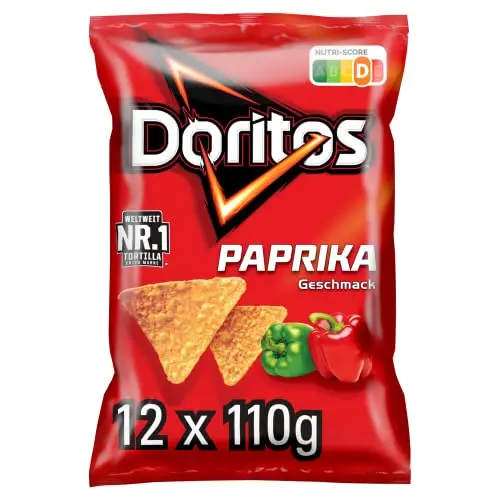 Doritos Paprika Tortilla Nachos - Herzhafter Snack aus Mais (12 x 110g)