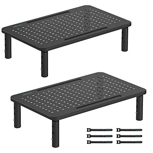 BONTEC Höhenverstellbarer Monitorständer - Ergonomischer Bildschirmständer für Laptop, Computer & Drucker - Schwarz 2er Pack
