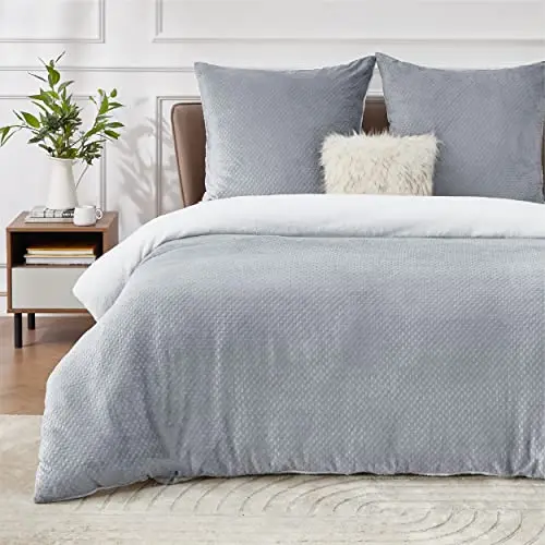 BEDSURE Flauschige Bettwäsche 200x200 Grau - Kuschel Fleece mit 2 Kissenbezügen 80x80 cm für Doppelbett