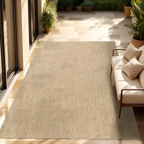 Paco Home Outdoor Teppich in Sisaloptik, wetterfest & pflegeleicht, ideal für Terrasse und Balkon, 200 cm quadratisch, Farbe: Natur