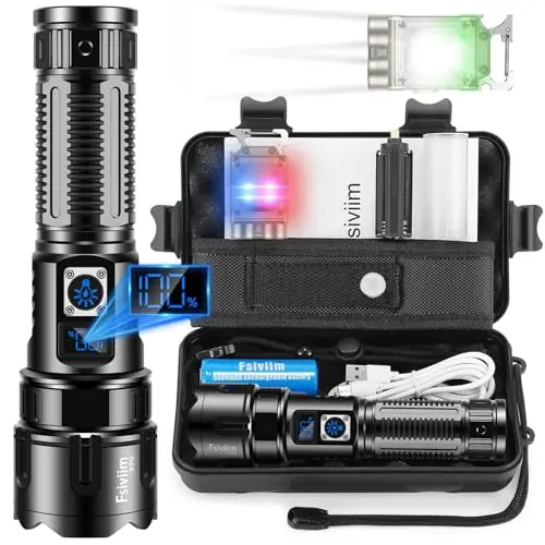 Fsiviim Aufladbare LED Taschenlampe, 500000 Lumen, Taktische & Zoom Einstellbare Outdoor Taschenlampe