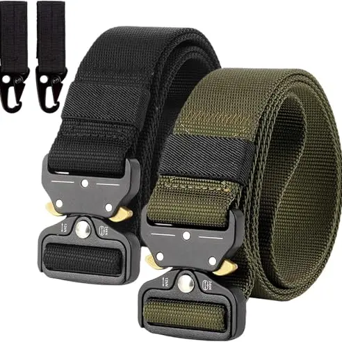 2er Set Unisex Nylon Gürtel mit Schnellverschluss, Militär-Stil, Armee-Grün und Schwarz, Einheitsgröße