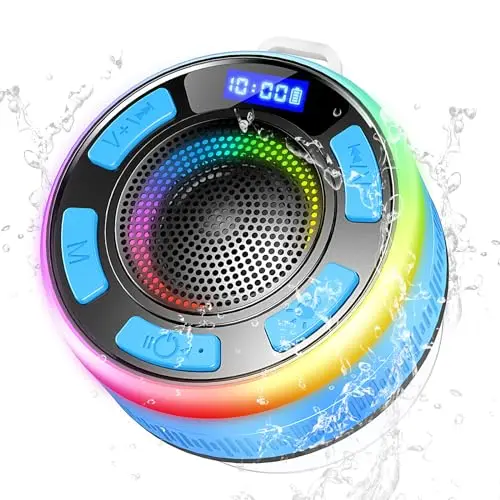 PRSCFUM Bluetooth Duschlautsprecher mit Saugnapf, IP7 wasserdicht, tragbar mit LED, Freisprechfunktion, für Badezimmer und Outdoor