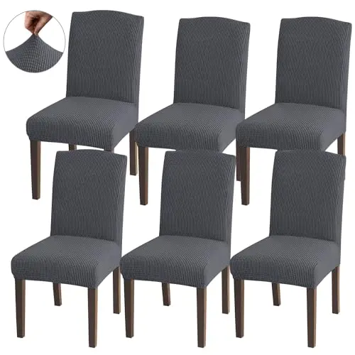 Granbest Stuhlhussen Set von 6, Universelle Jacquard Bezüge für Esszimmer, Küche, Restaurant und Hotel, Grau