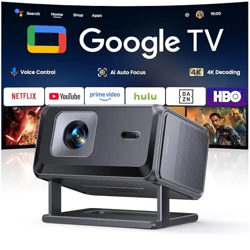 [Google TV & Apps] 4K Support Smart Beamer mit 1080P, Autofokus, Trapezkorrektur, WiFi & Bluetooth, tragbar für Outdoor/Handy