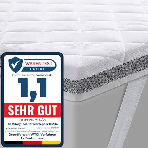 BedStory Gel Topper 180x200cm H3/H4, 7,5 cm Kaltschaum, atmungsaktiver 3D-Bezug, bequemer Matratzentopper für Boxspringbetten