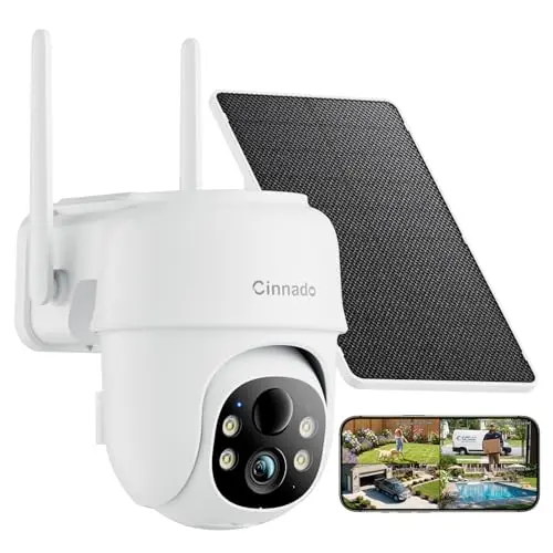 Cinnado kabellose Outdoor-Überwachungskamera mit Akku & Solarpanel, 2K, 360° PTZ, Nachtsicht, 2-Wege-Audio, IP65