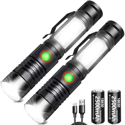 REHKITTZ LED Taschenlampe 2000 Lumen - Wiederaufladbare Multifunktionslampe mit Magnet, Zoombar (2 Stück)