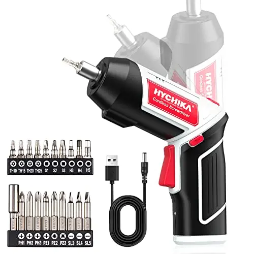 HYCHIKA Akkuschrauber, kabellos, 6Nm Drehmoment, 2000mAh Li-Ion Akku, inklusive 20 Zubehörteile, LED-Licht, für DIY-Reparaturen