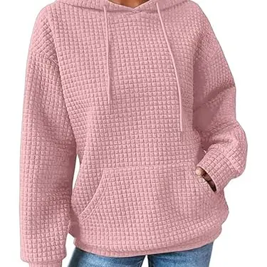 YloveM Damen Oversize Hoodie Kapuzenpullover mit Zip - Rosa