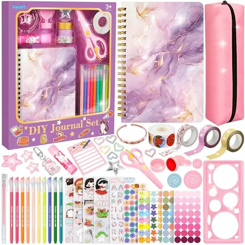 DIY Journal Set für Kinder - Scrapbook und Tagebuch Zubehör mit A5 Notizbuch - Geschenk für Mädchen von 6 bis 12 Jahren
