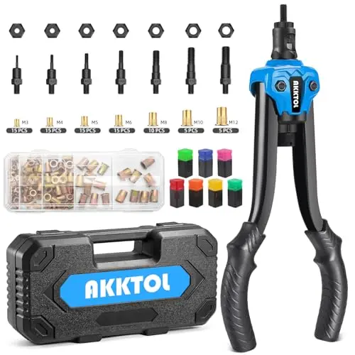 AKKTOL Nietmutternzange Set mit 80 Nietmuttern M3-M12 und Box – Robuste Zange für Autoreparatur und Metallbearbeitung