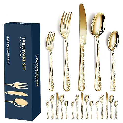 Aoresac Besteck-Set für 4 Personen, 20 Teile, poliert, mit Messer und Gabel für Küche und Party