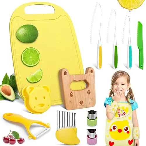 FANTICDE 13-teiliges Kinderkochset mit Schneidebrett und Schürze