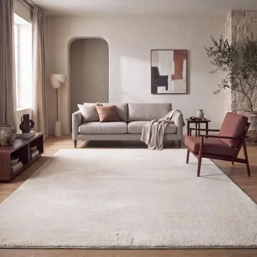 Paco Home Teppich 140x200 cm, creme – waschbar, flauschig, rutschfest, modern, für Wohnzimmer & Schlafzimmer