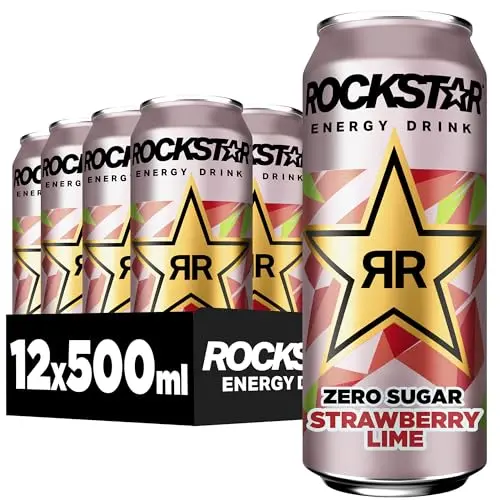 Rockstar Energy Drink Strawberry Lime - Zero Sugar - Energiedrink ohne Zucker, EINWEG (12 x 500ml)