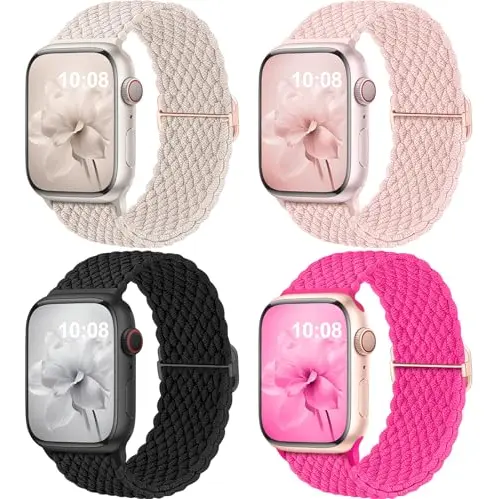 Jiamus 4er Pack Geflochtenes Armband für Apple Watch 38-42mm - Elastisches Solo Loop Armband für Herren und Damen