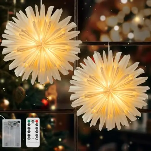 Lewondr Papierstern Deko 2er Set - Weihnachtslaternen mit Fernbedienung und 6H Timer für die Zuhause Dekoration