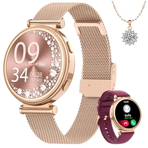 Fitnynxos Smartwatch Damen, 1.27" Touchscreen, Fitness Tracker mit Telefonfunktion, Schlafmonitor und Menstruationszyklus, Gold Geschenk