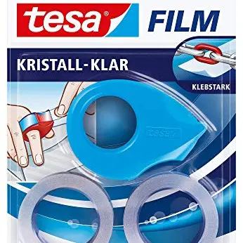 tesa Mini Abroller in Pink, Blau oder Weiß mit 2 Klaren Rollen, 10m x 19mm