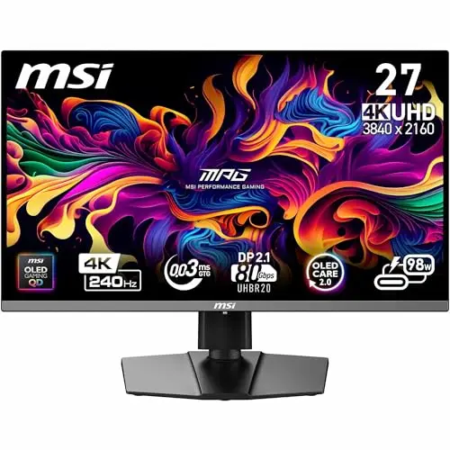 MSI MPG 272URX 26,5 Zoll 4K Gaming Monitor - Quantum Dot OLED, 240Hz, DisplayHDR True Black 400