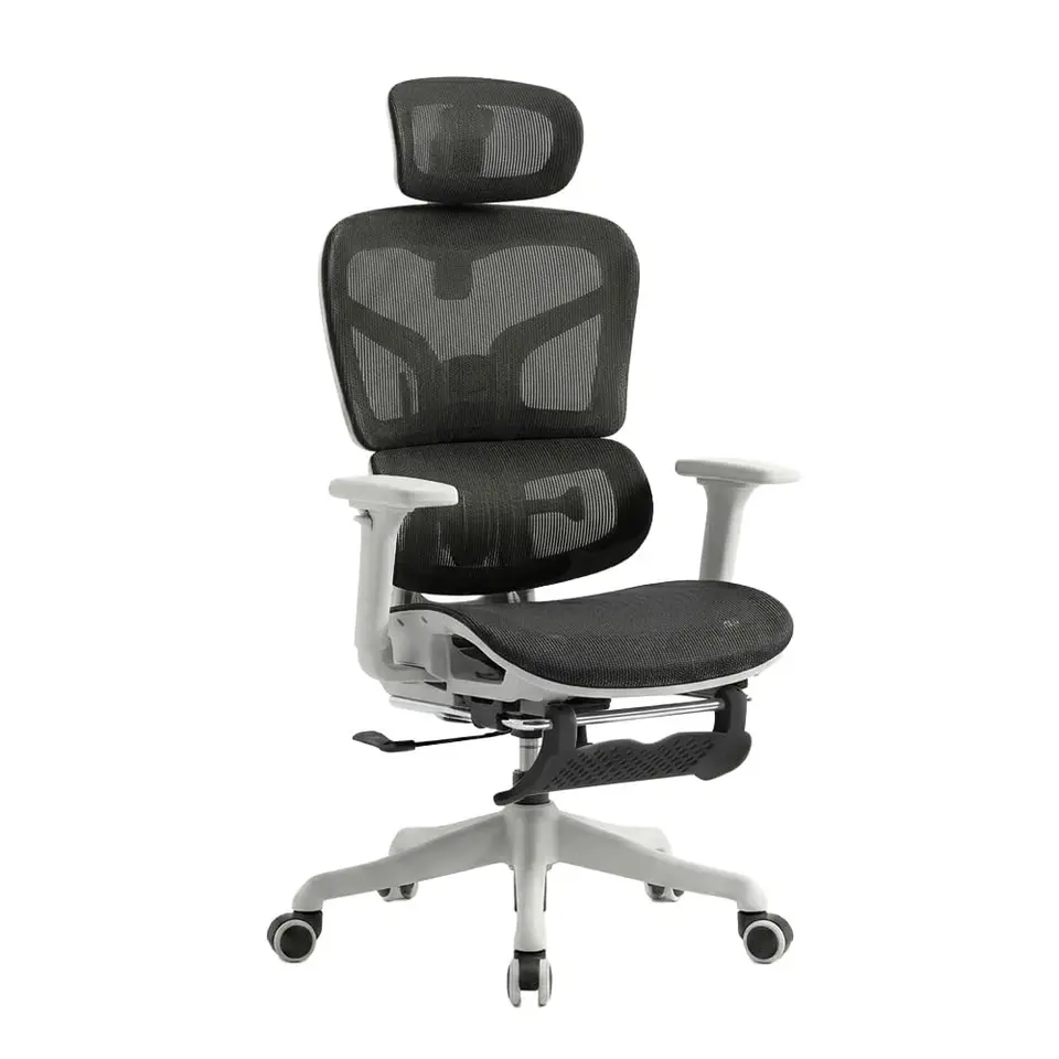 Future Warrior Ergonomischer Bürostuhl mit Lendenwirbelstütze, Kopf- & Fußstütze, höhenverstellbar, Netzstuhl für Home Office & Gaming (Schwarz)