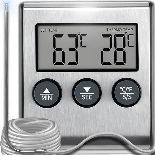 Retoo Digitales Grill- und Fleischthermometer mit Temperaturbereich 0-250°C, Hintergrundbeleuchtung, geeignet für BBQ und Smoker