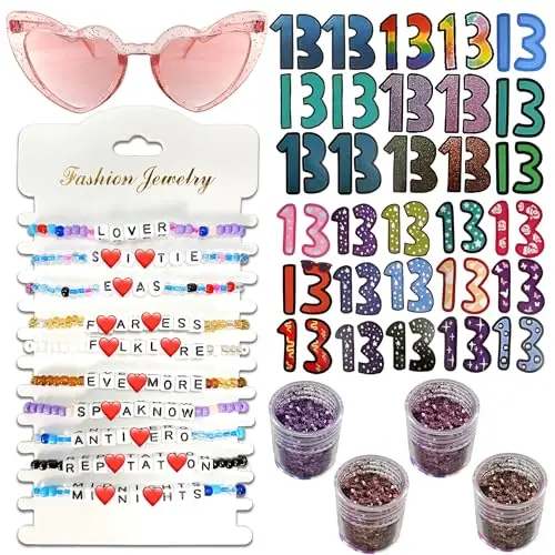 LOMSIOY Freundschaftsarmband Set - 13 PCS stapelbare Armbänder mit rosa Liebesbrille für Frauen - Perfekt für Musikliebhaber