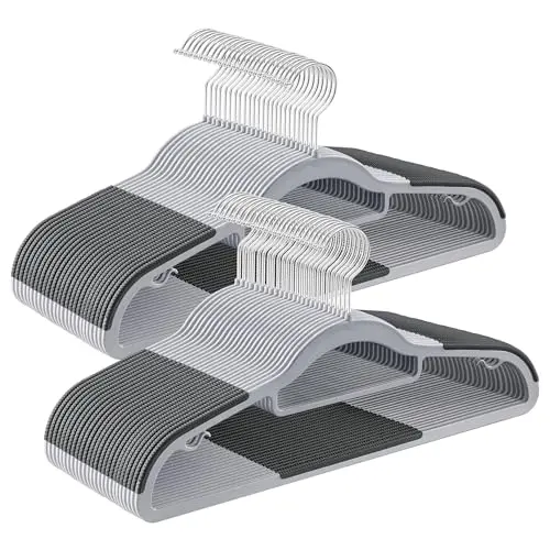 SONGMICS Kleiderbügel 50er Set, rutschfest, platzsparend, 42 cm, drehbarer Haken, hellgrau/dunkelgrau