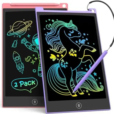 2er Set LCD Schreibtafel 8.5 Zoll für Kinder und Erwachsene, wiederverwendbar, mit abschließbarer Löschtaste (Lila+Rosa)