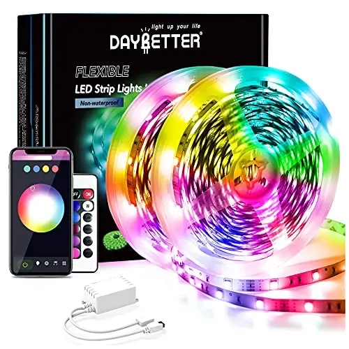 DAYBETTER 30M LED Strip, RGB Lichterkette mit Bluetooth Steuerung und Musik-Sync, ideal für Schlafzimmer und Wohnzimmer