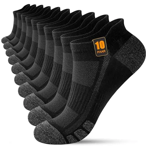 FORVEVO 10 Paar Herren Sneakersocken 43-46 - Atmungsaktive Kurzsocken für Alltag und Sport (Schwarz)