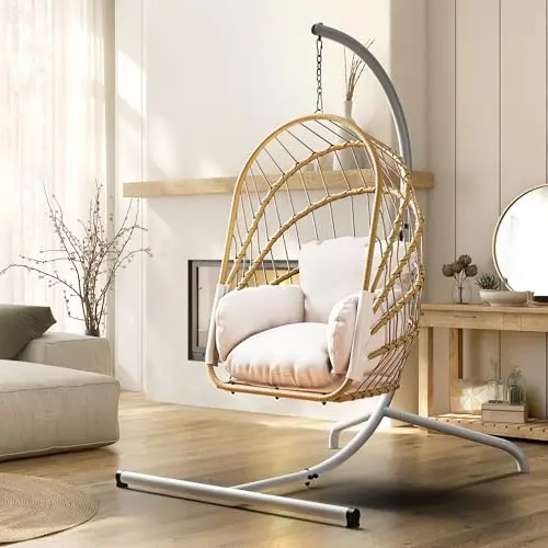 YITAHOME Hängesessel mit Gestell, hellbeige