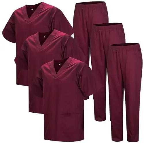 MISEMIYA - 3 Sets Unisex-Hygieneuniform - XX-Large, Granat