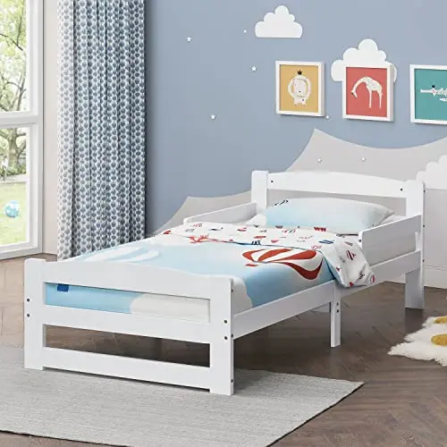 Juskys Jugendbett Arona 90x200 cm - Massivholz Bettgestell mit Rausfallschutz und Stauraum - Weiß